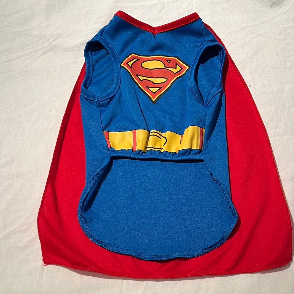DC Comics Superman Dog Costume - Blue, Red, and Yellow, small dog size medium